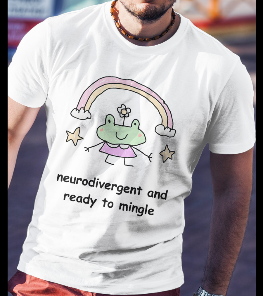 Neurodivergent And Ready To Mingle Cute Frog With Rainbow And Stars T-Shirt
