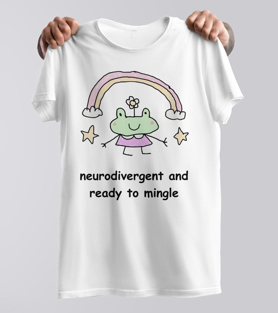 Neurodivergent And Ready To Mingle Cute Frog With Rainbow And Stars T-Shirt