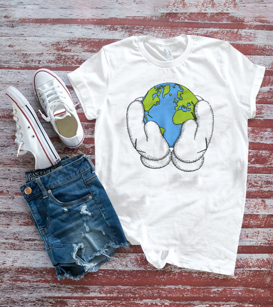 Peace For All Earth Held In Cartoon Gloves T-Shirt