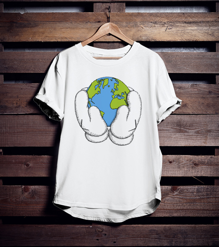 Peace For All Earth Held In Cartoon Gloves T-Shirt