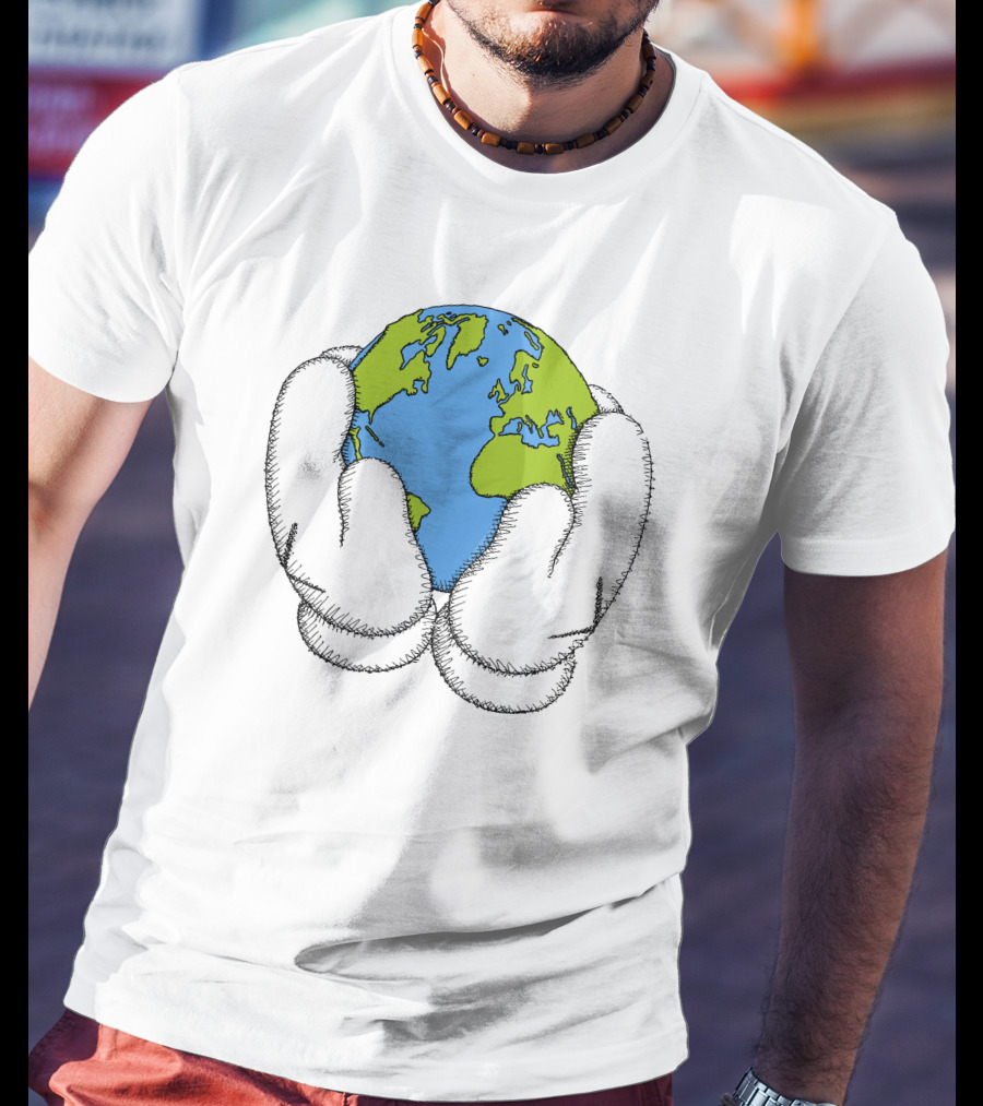 Peace For All Earth Held In Cartoon Gloves T-Shirt