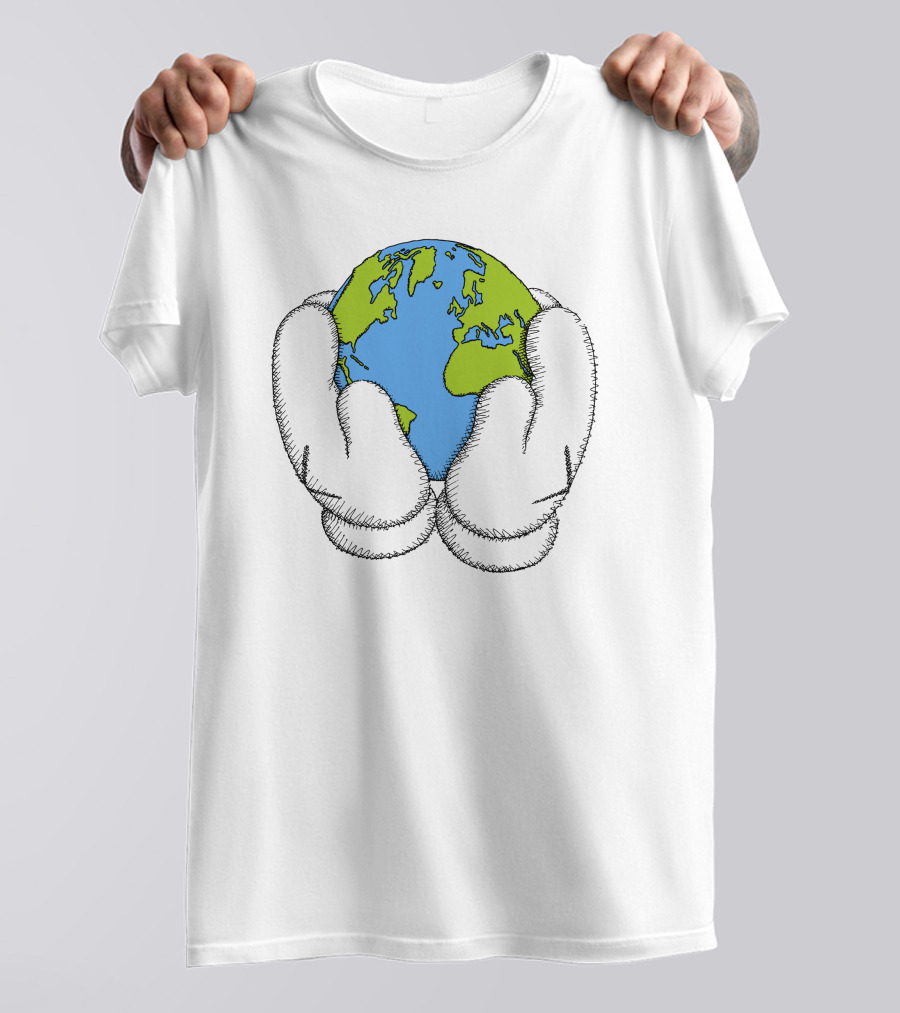 Peace For All Earth Held In Cartoon Gloves T-Shirt