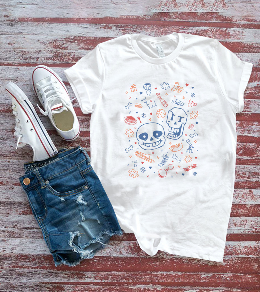 Sans Papyrus Egg Puzzle Bone Hearts Mischief T-Shirt