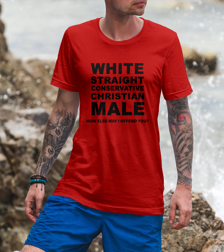 WHITE STRAIGHT CONSERVATIVE CHRISTIAN MALE HOW ELSE MAY I OFFEND YOU T-Shirt