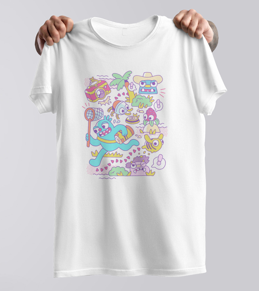 Tropical Adventure With Island Creatures And Playful Characters T-Shirt