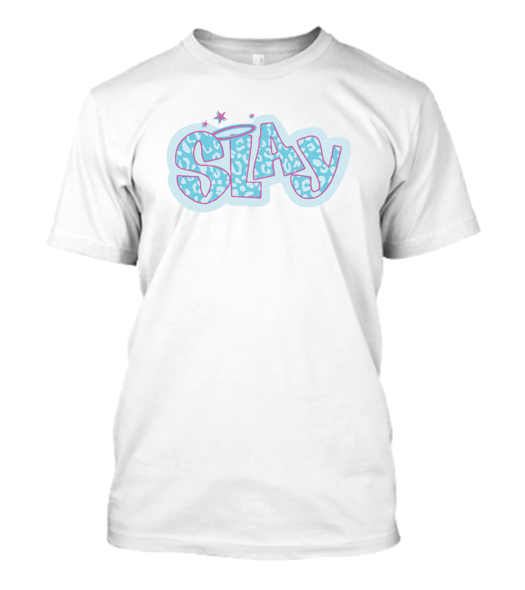 Slay Blue Leopard Print Stars Halo T-Shirt