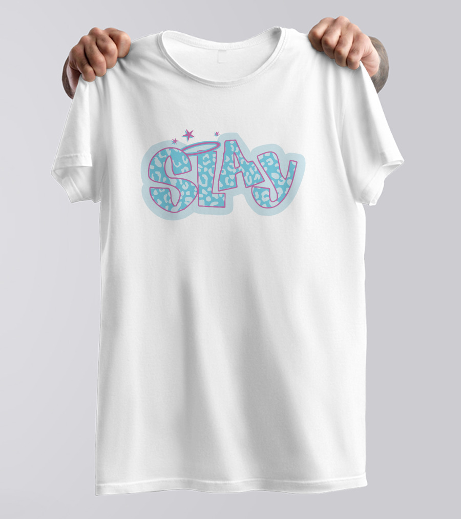 Slay Blue Leopard Print Stars Halo T-Shirt