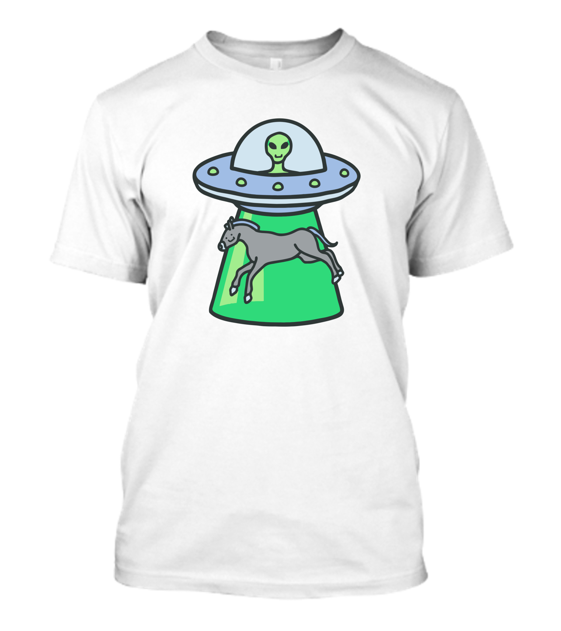 Alex's Stupid Studio Alien Lime UFO Abducting Horse T-Shirt