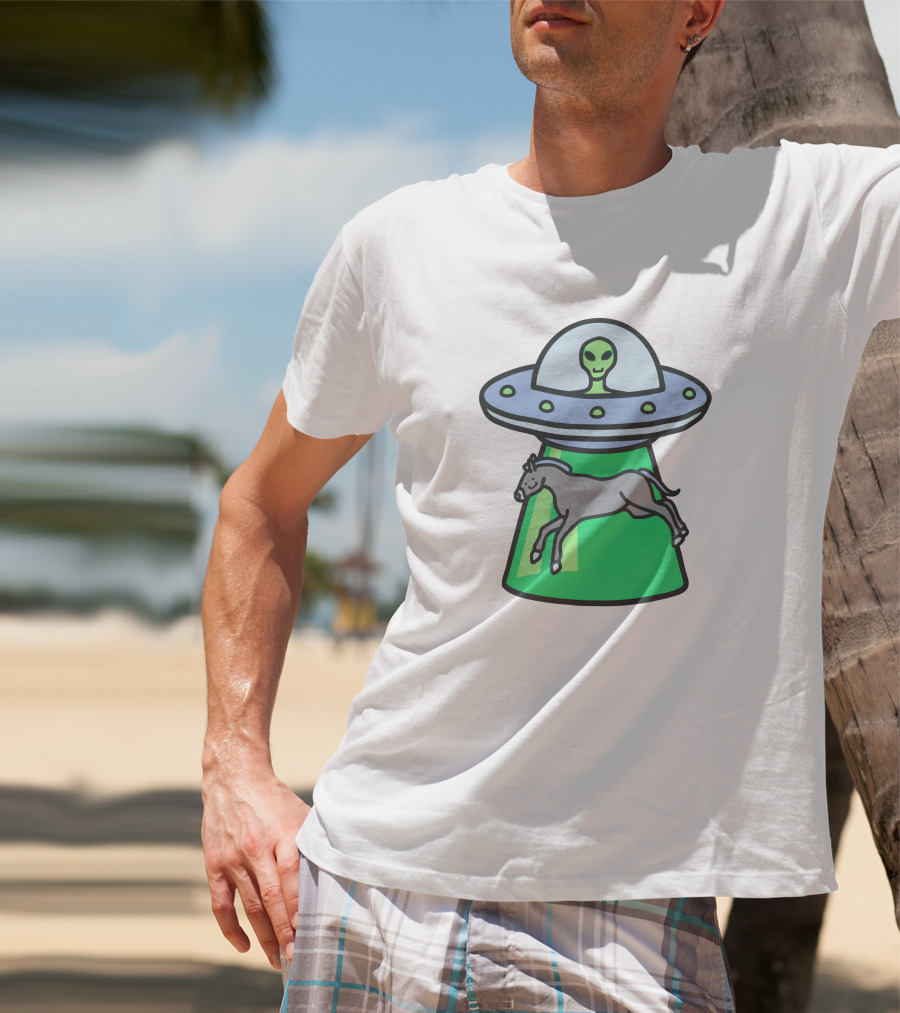 Alex's Stupid Studio Alien Lime UFO Abducting Horse T-Shirt