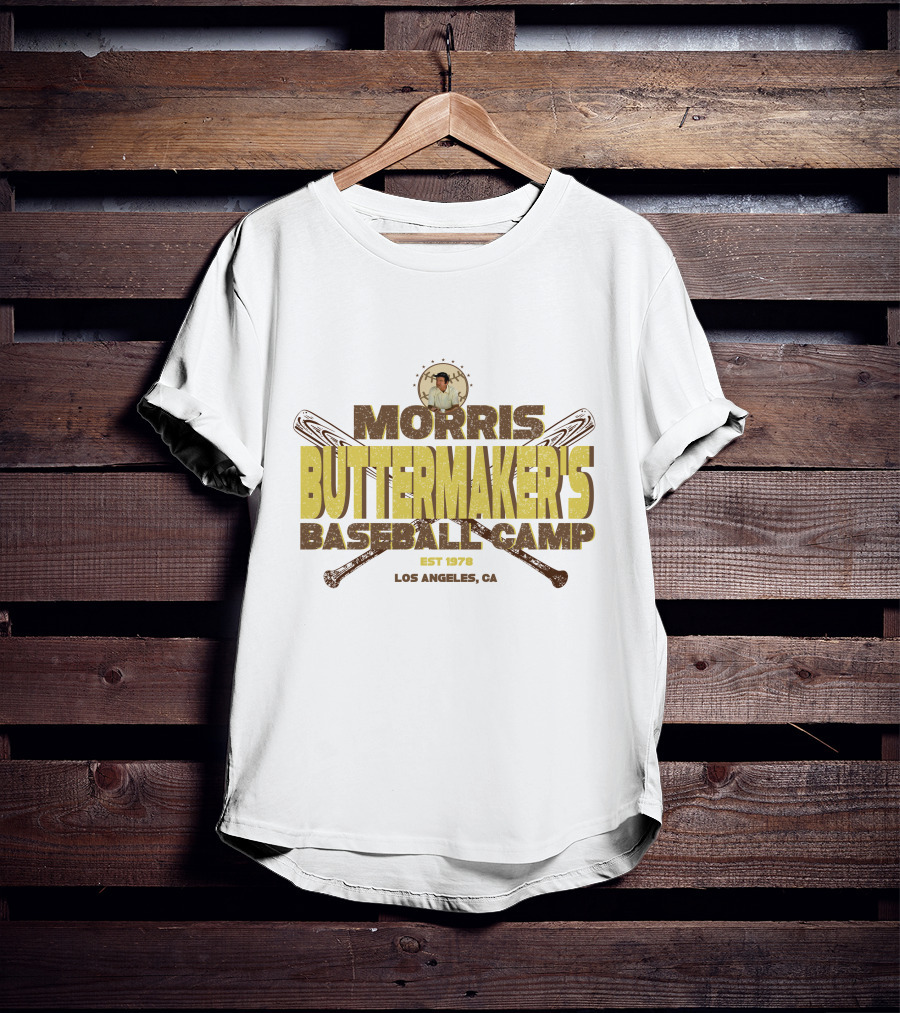 Morris Buttermaker's Baseball Camp Est 1978 Los Angeles CA Vintage Bat T-Shirt