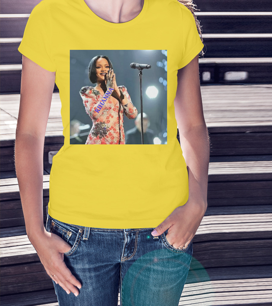 Rihanna Singer Songwriter Actress Performance Floral Dress T-Shirt