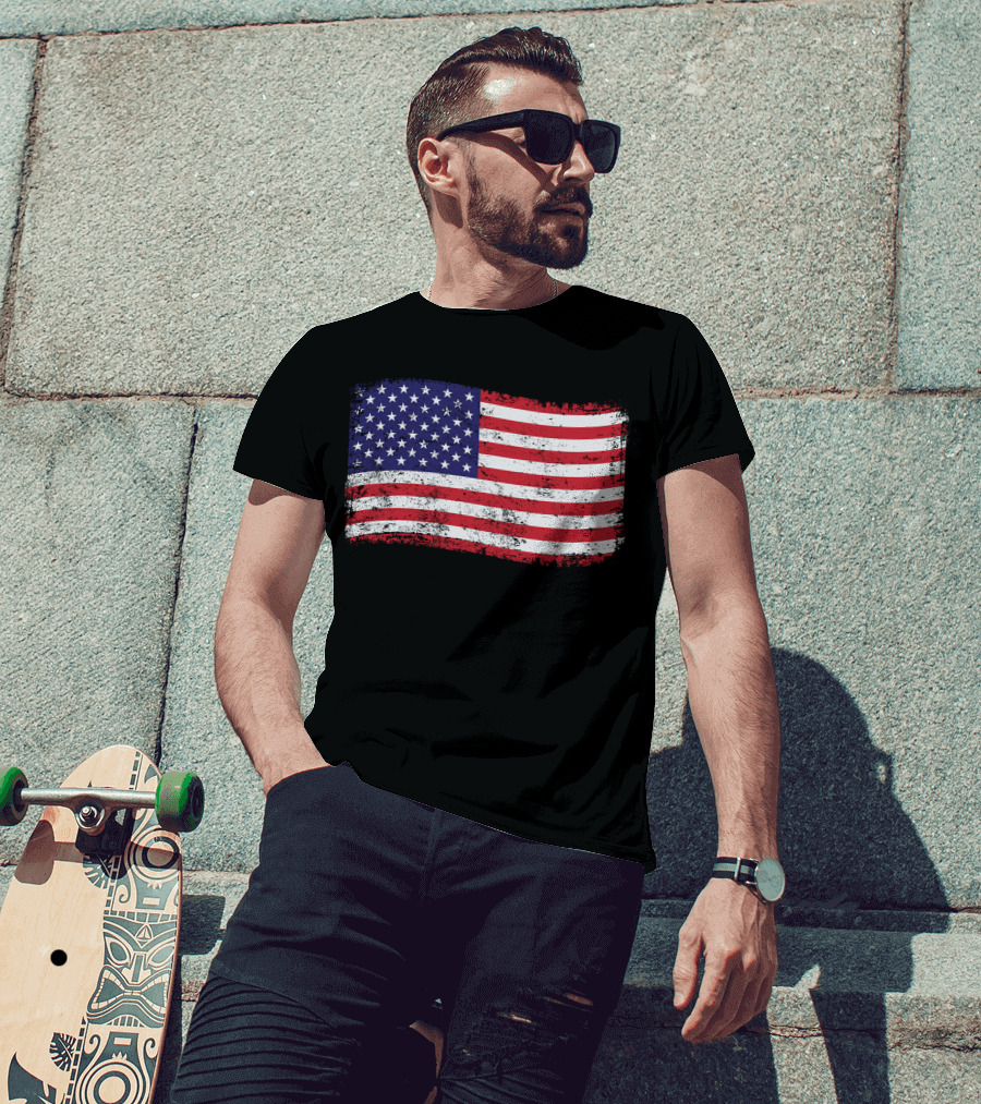 American Flag Distressed Vintage Style T-Shirt