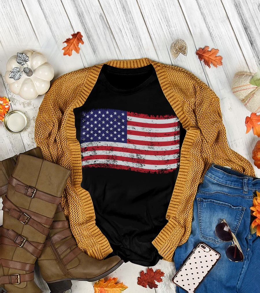 American Flag Distressed Vintage Style T-Shirt