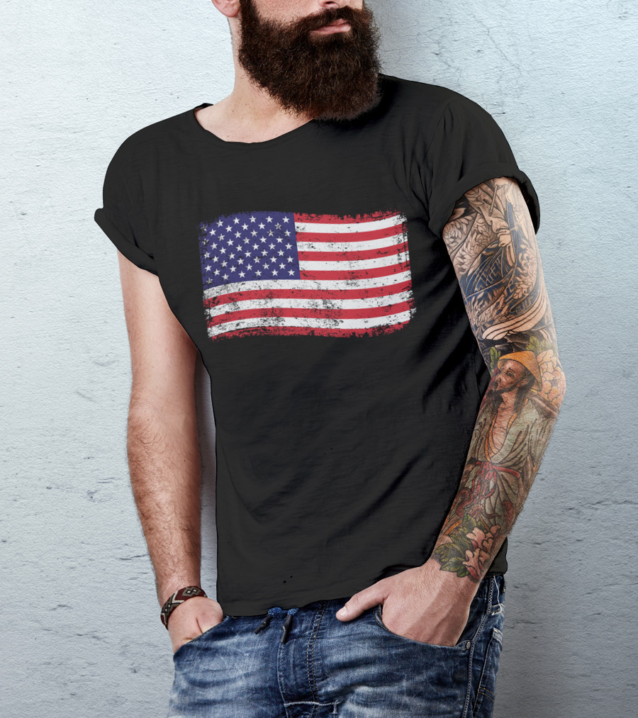 American Flag Distressed Vintage Style T-Shirt