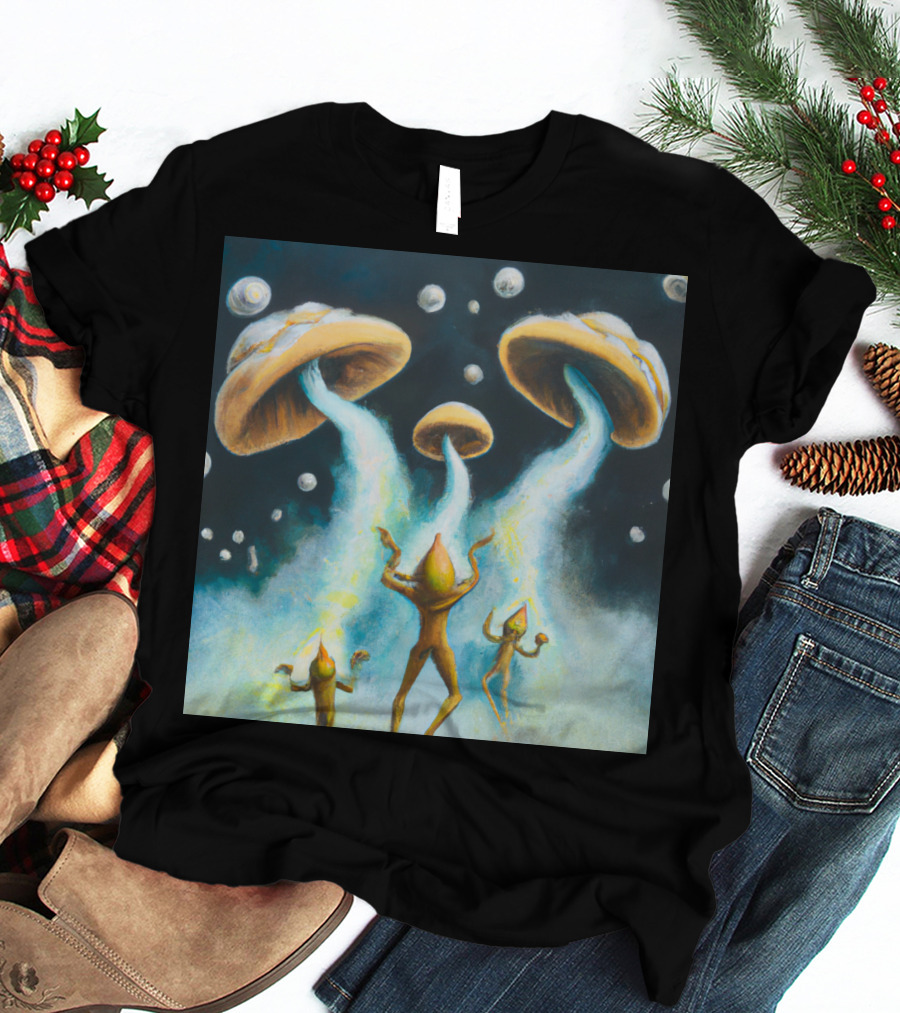 Style The Arrival Of Leman Alien Cosmic Encounter With Mushroom UFOs T-Shirt