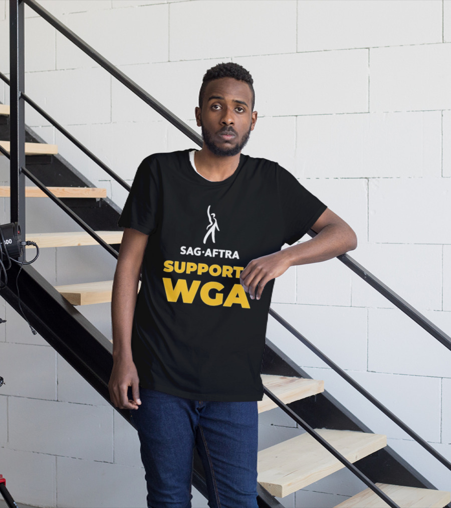 SAG-AFTRA Supports WGA Bold Logo With Iconic Figure T-Shirt