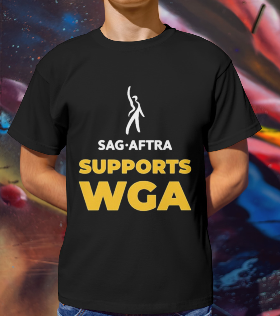 SAG-AFTRA Supports WGA Bold Logo With Iconic Figure T-Shirt
