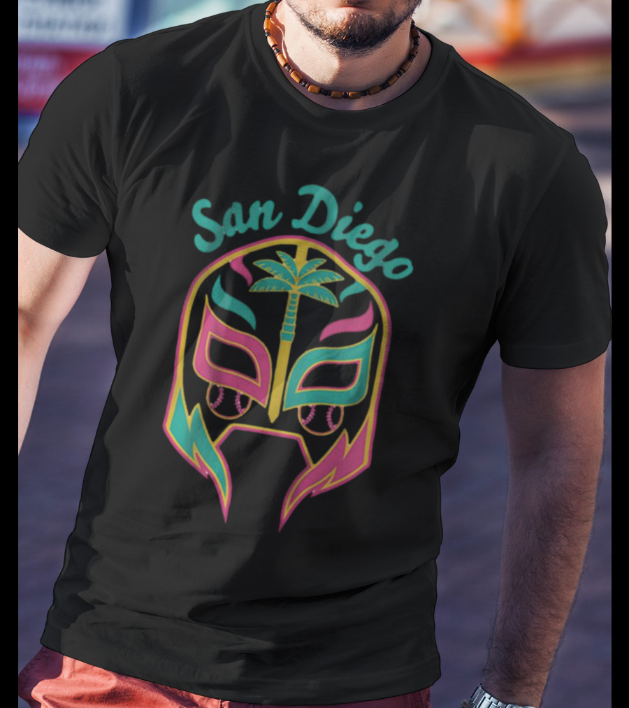San Diego Lucha Mask Tropical Palm Retro T-Shirt