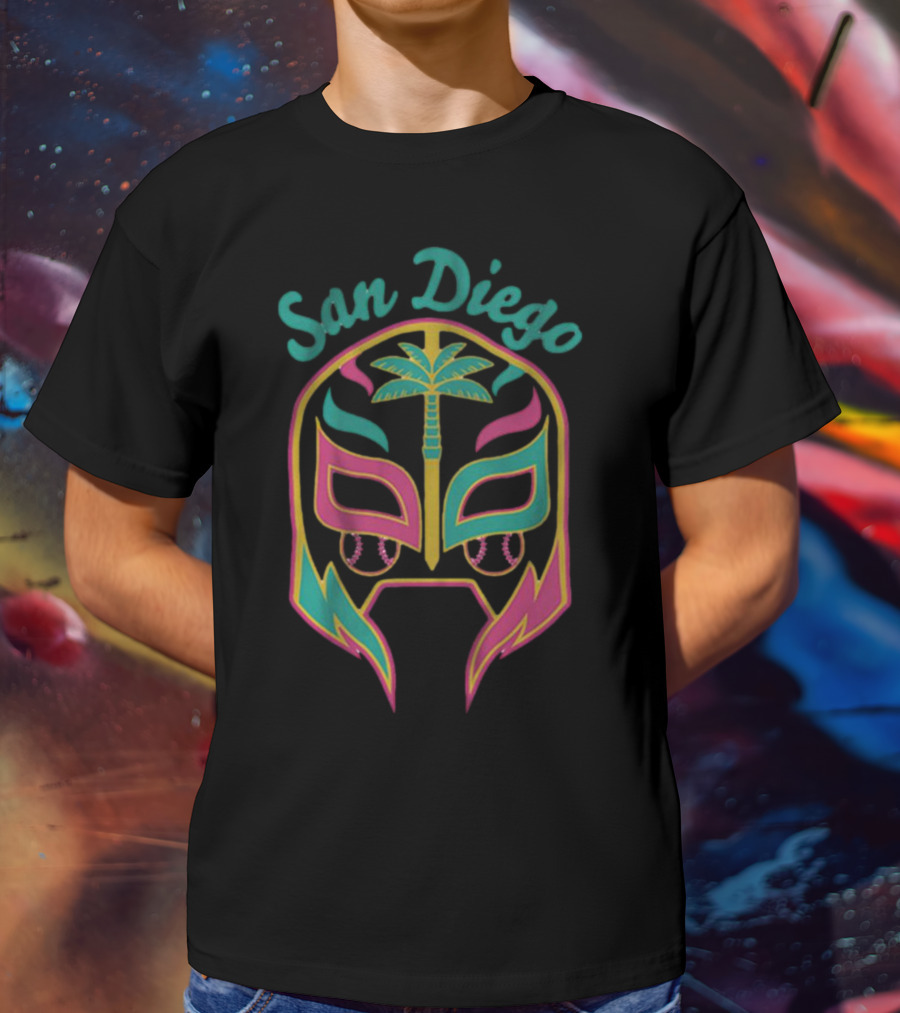 San Diego Lucha Mask Tropical Palm Retro T-Shirt