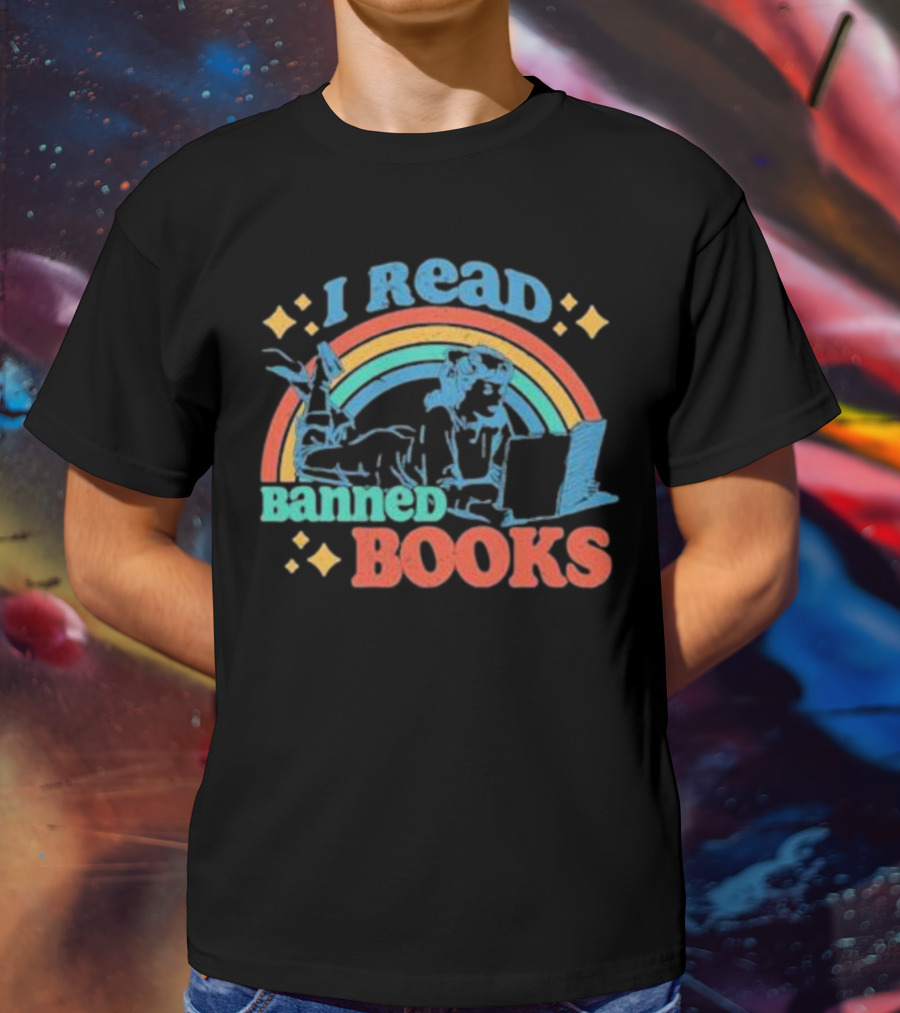 I Read Banned Books Retro Rainbow T-Shirt
