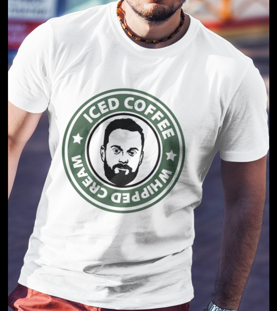 Iced Coffee Whipped Cream Bearded Man Green Circle Emblem T-Shirt