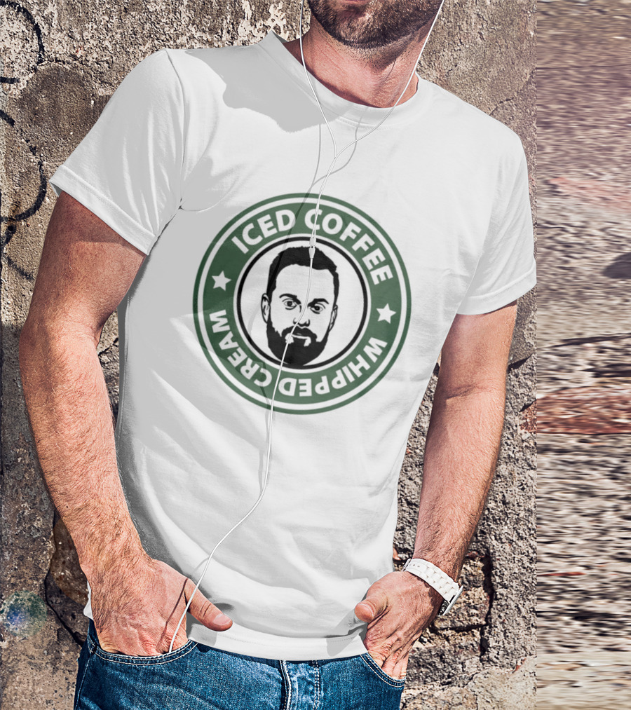 Iced Coffee Whipped Cream Bearded Man Green Circle Emblem T-Shirt