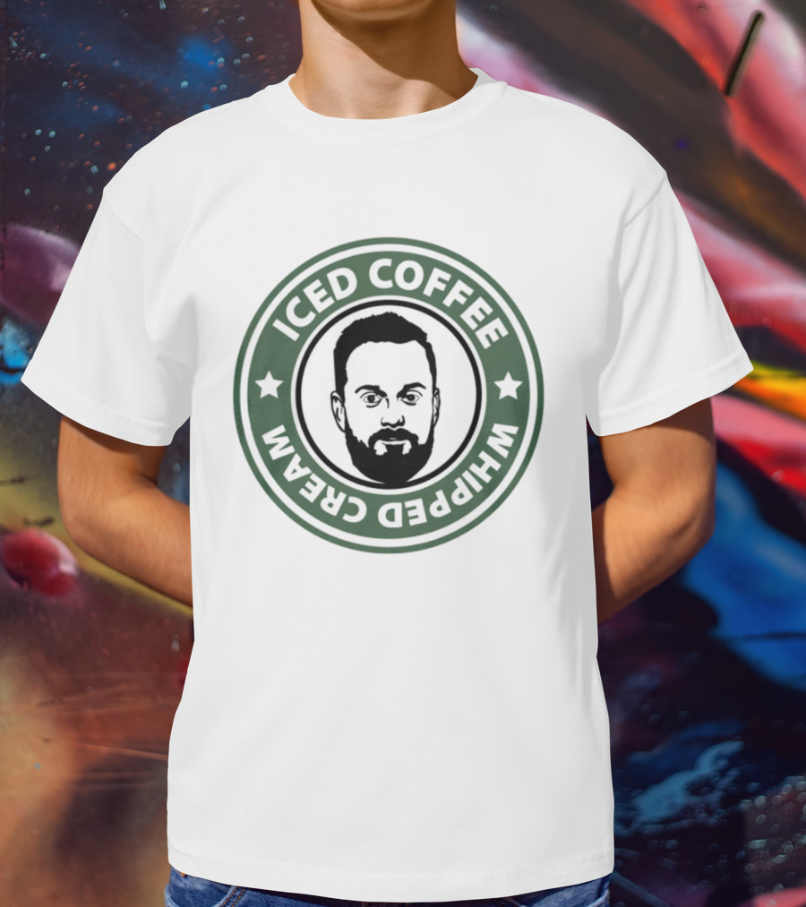Iced Coffee Whipped Cream Bearded Man Green Circle Emblem T-Shirt