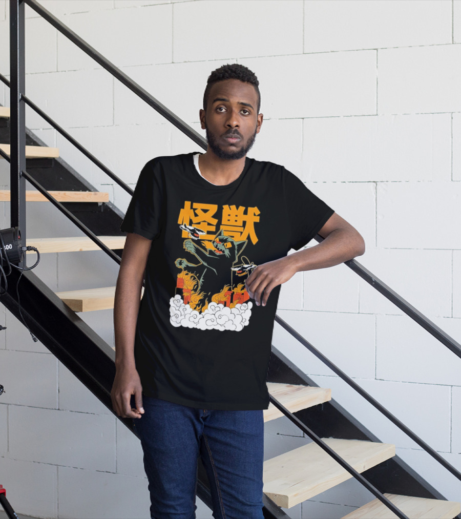 Kaiju No 8 Monster Cat Attack With Helicopters And Flames T-Shirt