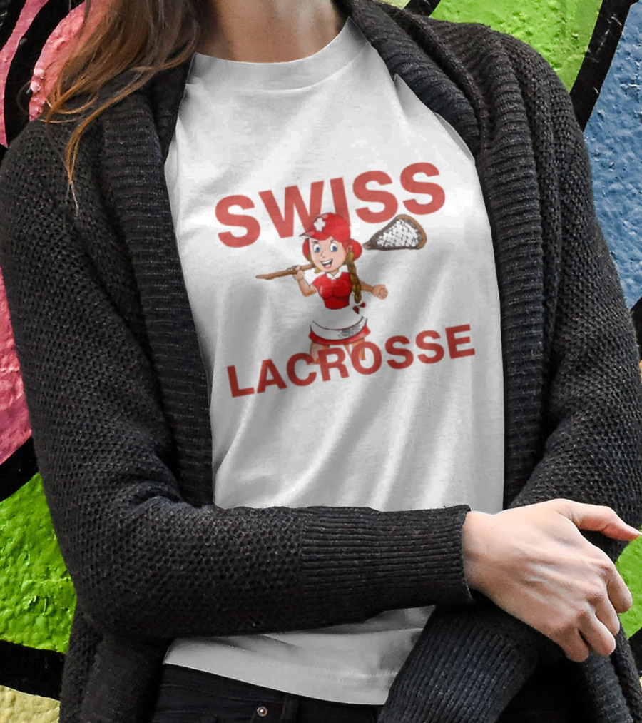 SWISS LACROSSE Cartoon Player With Stick T-Shirt