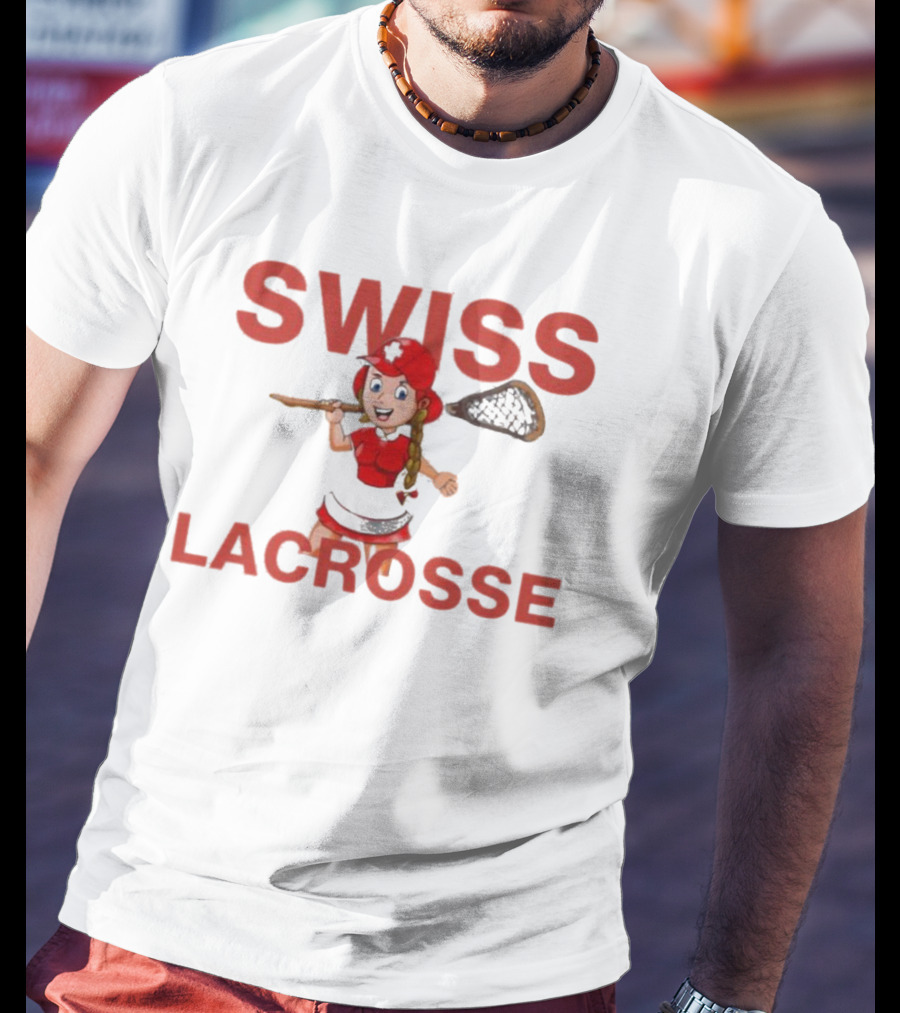 SWISS LACROSSE Cartoon Player With Stick T-Shirt