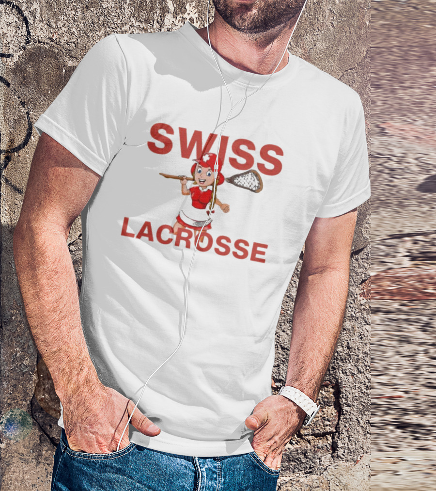 SWISS LACROSSE Cartoon Player With Stick T-Shirt