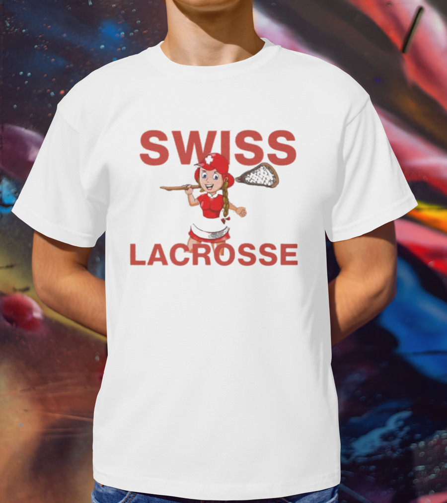 SWISS LACROSSE Cartoon Player With Stick T-Shirt