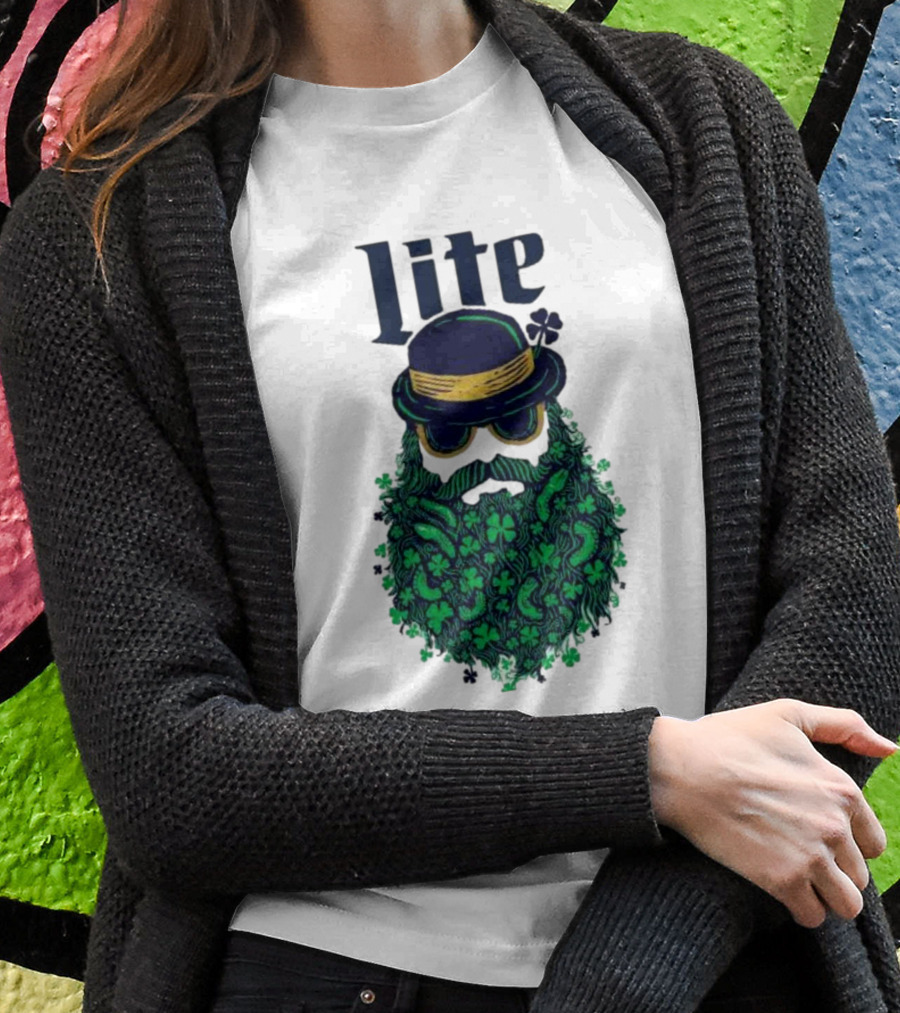St Patrick’s Day Lite Hat And Green Beard With Shamrocks T-Shirt