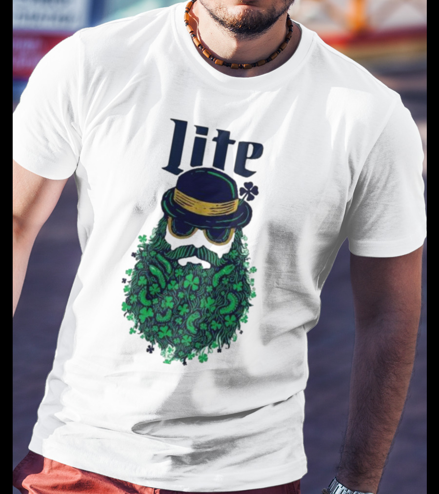 St Patrick’s Day Lite Hat And Green Beard With Shamrocks T-Shirt