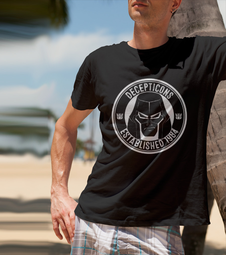 Decepticons Established 1984 Iconic Logo And Megatron Face With Emblems T-Shirt
