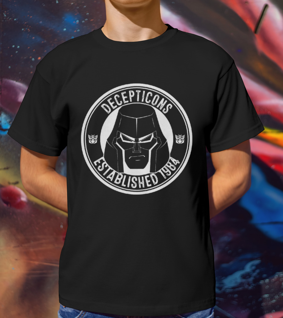 Decepticons Established 1984 Iconic Logo And Megatron Face With Emblems T-Shirt