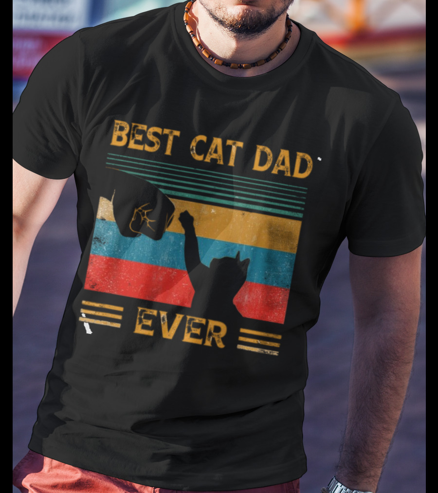 Best Cat Dad Ever Vintage Pet Lover Apparel Funny Kitty Clothes Cat Owners Cat Daddy T-Shirt