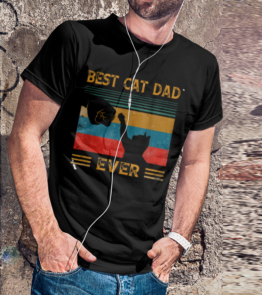 Best Cat Dad Ever Vintage Pet Lover Apparel Funny Kitty Clothes Cat Owners Cat Daddy T-Shirt
