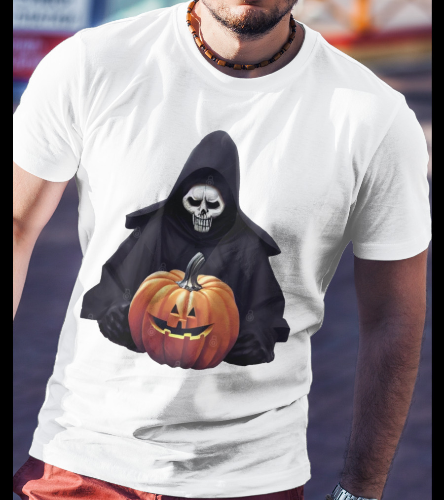 Grim Reaper Holding Jack-O'-Lantern Pumpkin T-Shirt