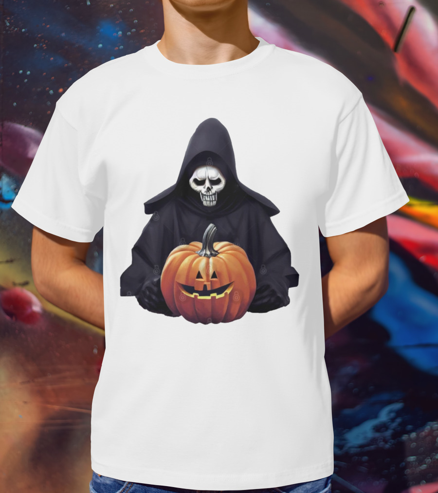 Grim Reaper Holding Jack-O'-Lantern Pumpkin T-Shirt