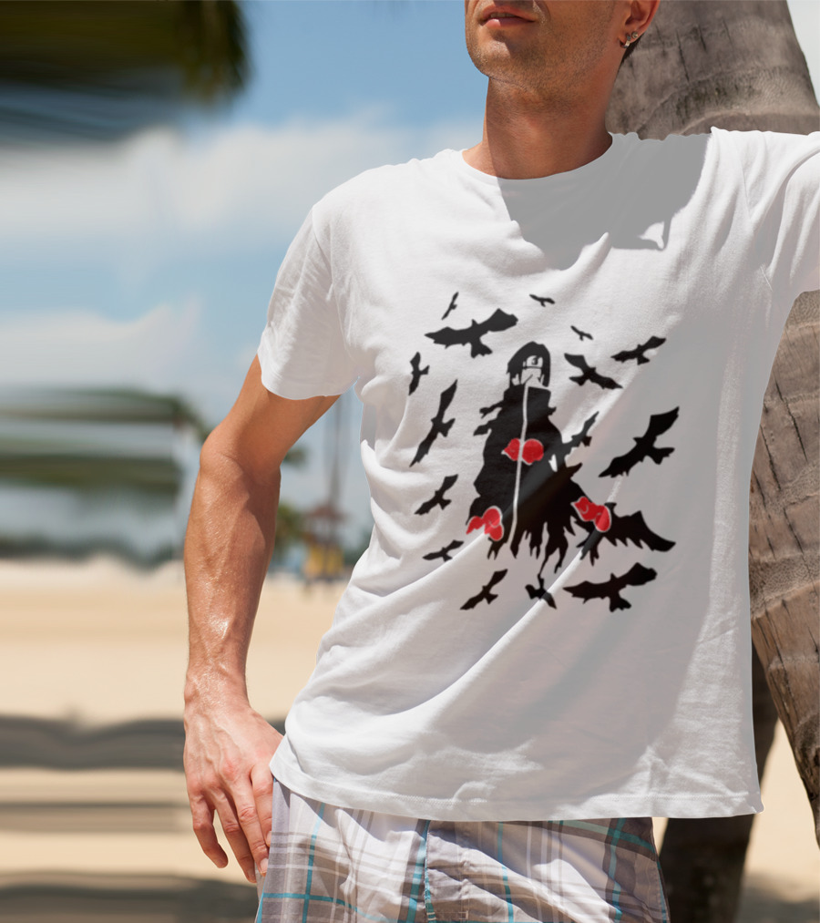 Itachi Uchiha Akatsuki Cloak And Crows With Red Clouds T-Shirt