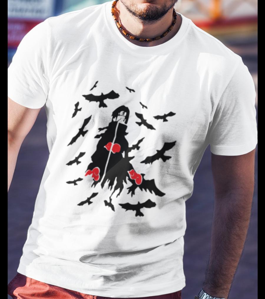 Itachi Uchiha Akatsuki Cloak And Crows With Red Clouds T-Shirt