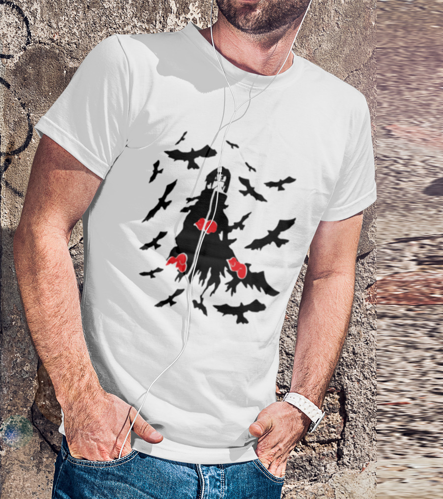 Itachi Uchiha Akatsuki Cloak And Crows With Red Clouds T-Shirt
