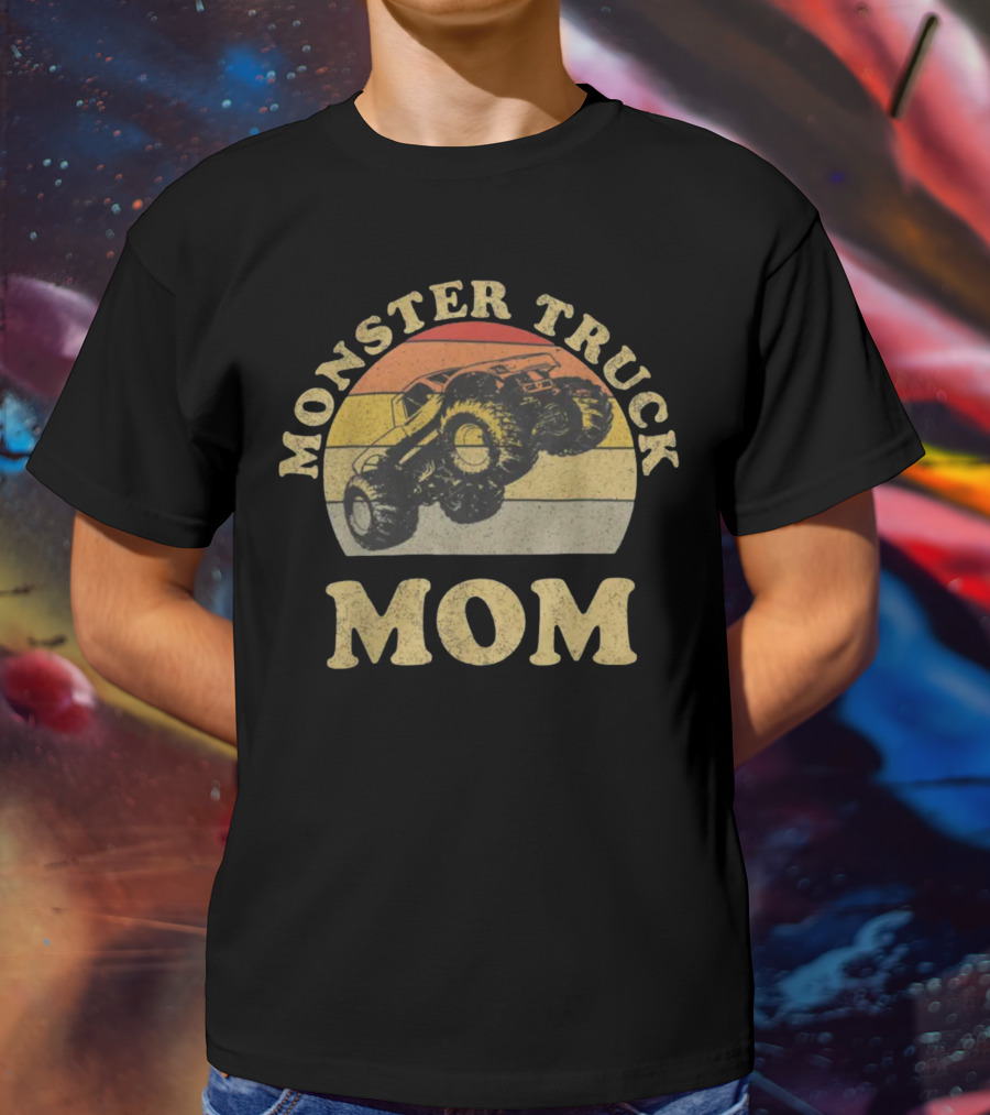 Vintage Monster Truck Mom Retro Stripes T-Shirt