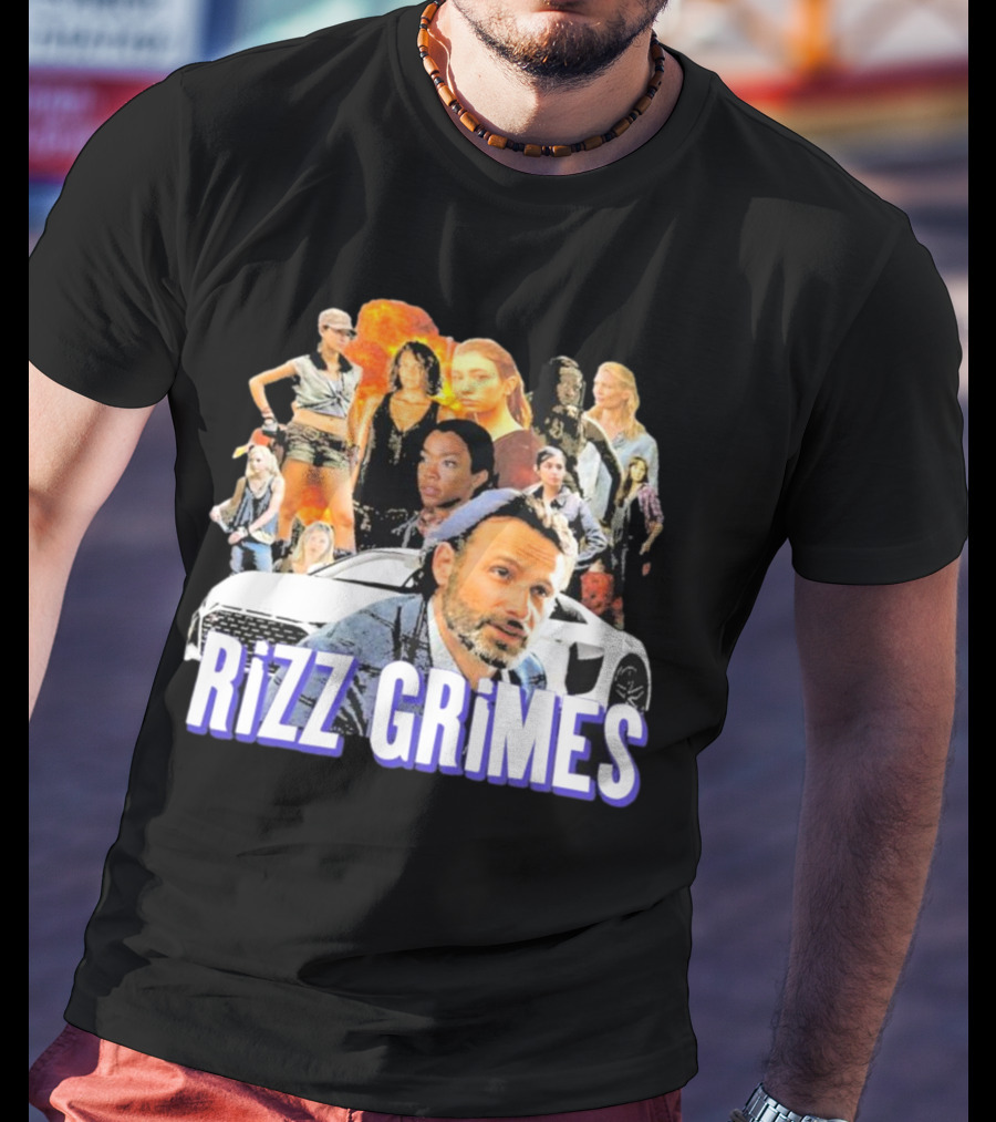 Rizz Grimes Walking Dead Car Iconic Character Collage T-Shirt