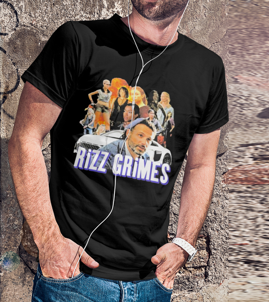 Rizz Grimes Walking Dead Car Iconic Character Collage T-Shirt
