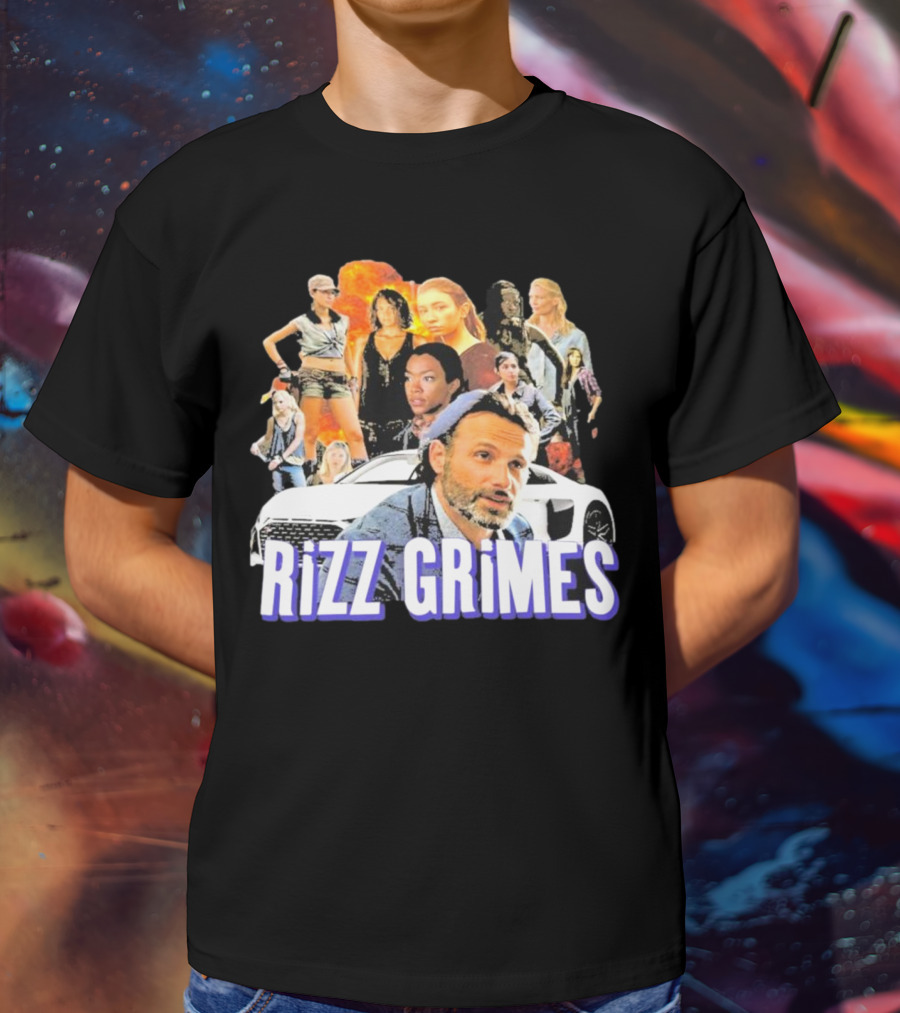 Rizz Grimes Walking Dead Car Iconic Character Collage T-Shirt