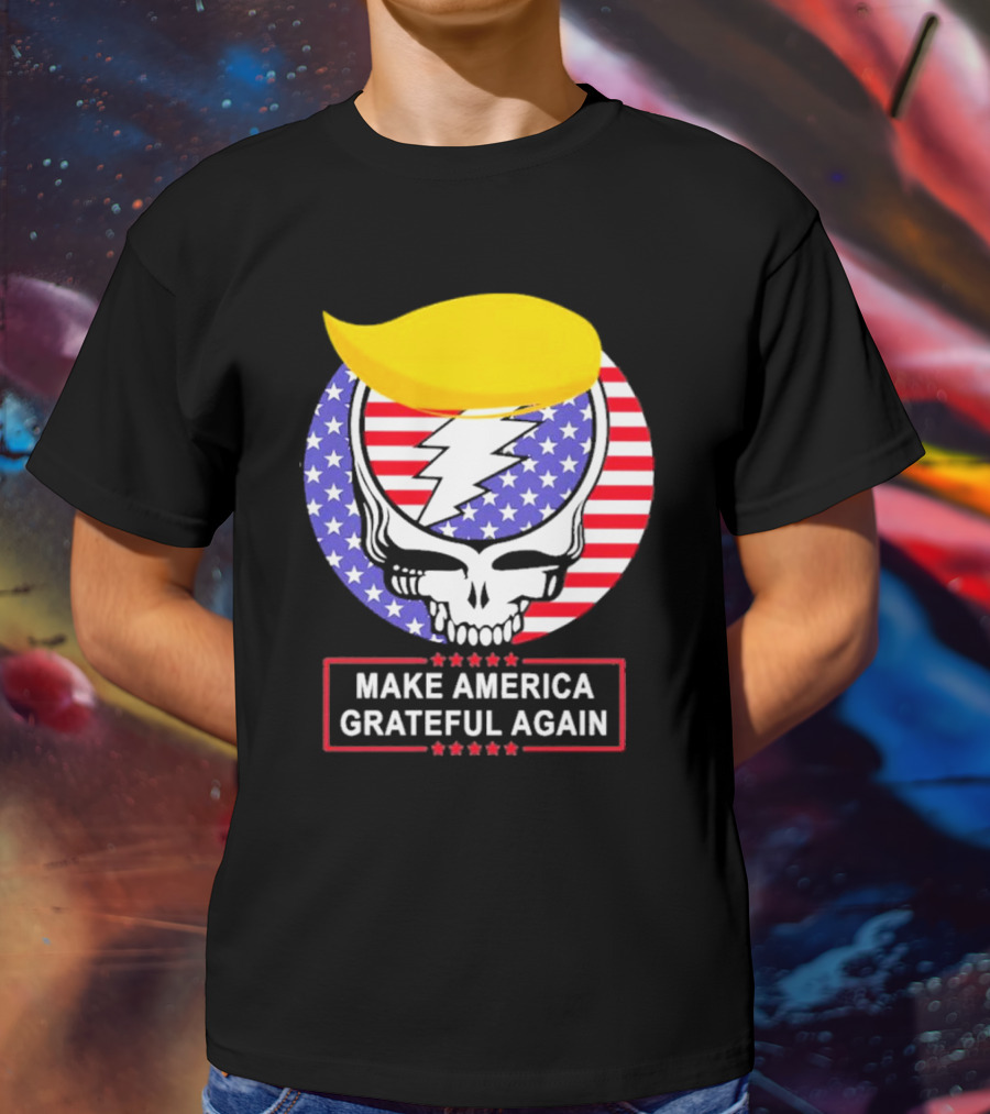 Make America Grateful Again Skull With Lightning Bolt And Flag T-Shirt