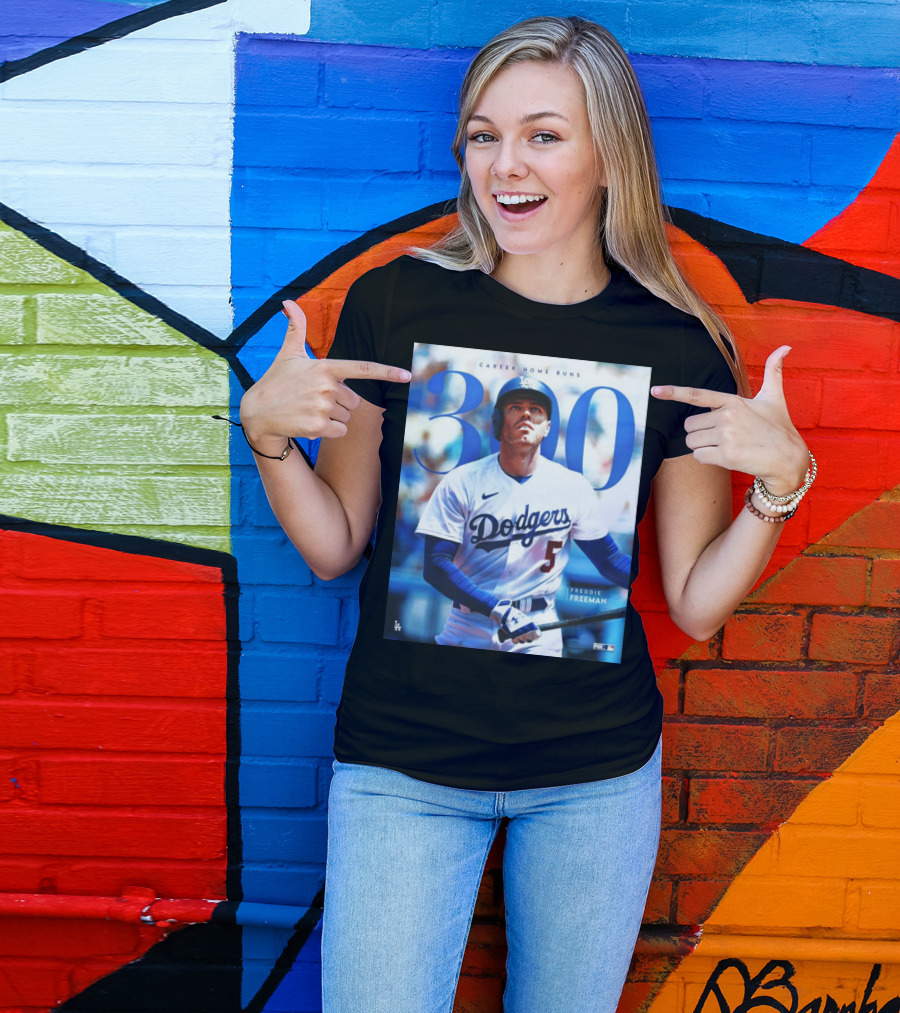 Dodgers Freddie Freeman 300 Career Home Runs Achievement Image With MLB T-Shirt