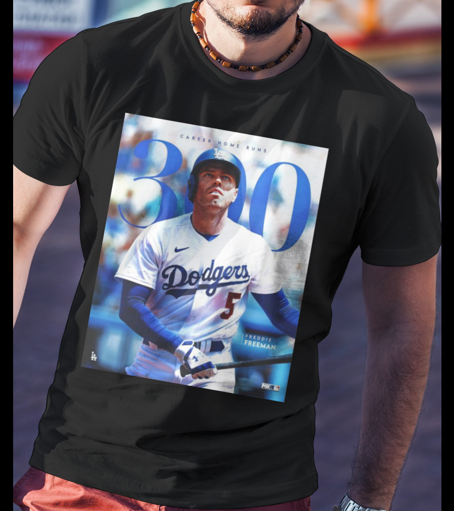 Dodgers Freddie Freeman 300 Career Home Runs Achievement Image With MLB T-Shirt
